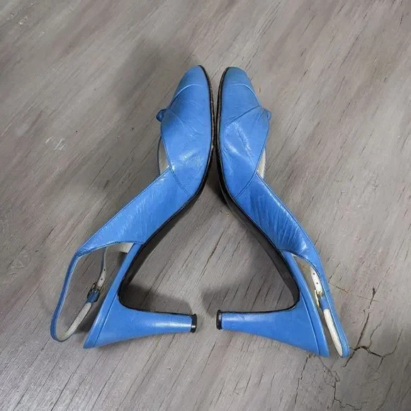Vintage bruno magli heels blue peeptoes sling - Picture 9 of 10